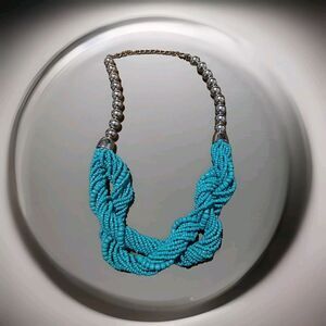 Blue Turquoise Twisted Seed Beads Cluster Layered Braided Necklace Boho